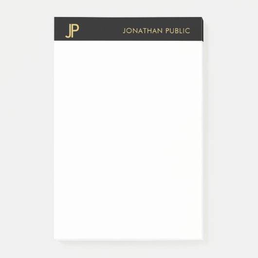 Post-it® Monogramme moderne Noir Or Élégant Simple Modèle (Devant)