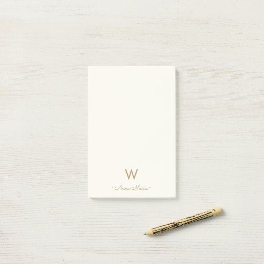 Post-it® Monogramme Moderne Or Écriture Script (Sur un bureau)