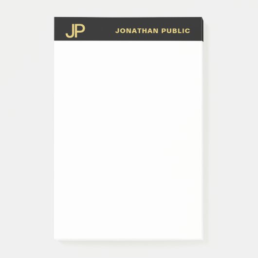 Post-it® Monogramme moderne professionnel Noir Blanc Or (Devant)