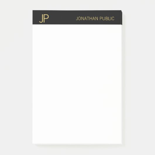 Post-it® Monogramme moderne professionnel Noir Blanc Or (Devant)