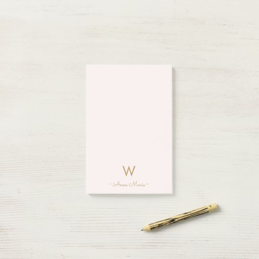 Post-it® Monogramme Moderne Rose Doré Script (Sur un bureau)