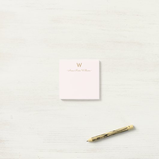 Post-it® Monogramme Moderne Rose Doré Script (Sur un bureau)
