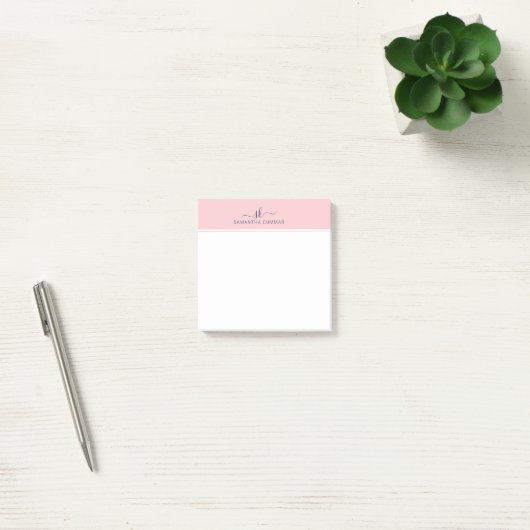 Post-it® Monogramme moderne rose pâle minimaliste (Bureau)