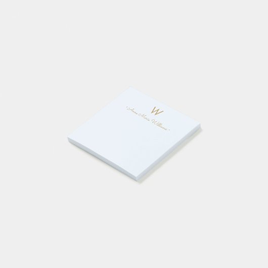 Post-it® Monogramme Moderne Script Or Bleu (Incliné)