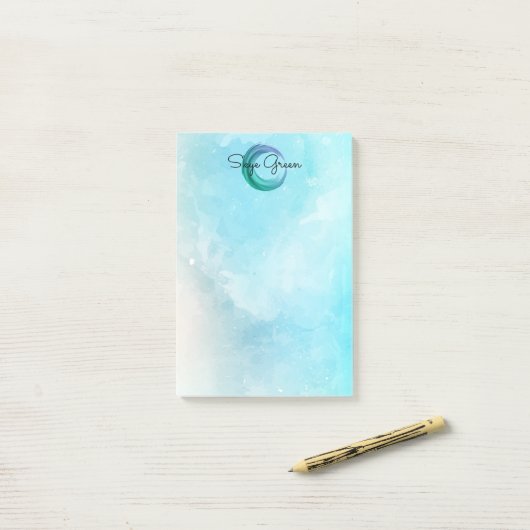 Post-it® Monogramme moderne Teal Girly de l'abrégé sur | (Sur un bureau)