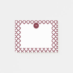 Post-it® Monogramme Motif de quatrefoil bordeaux et blanc