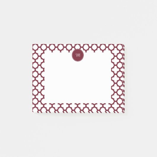 Post-it® Monogramme Motif de quatrefoil bordeaux et blanc (Devant)