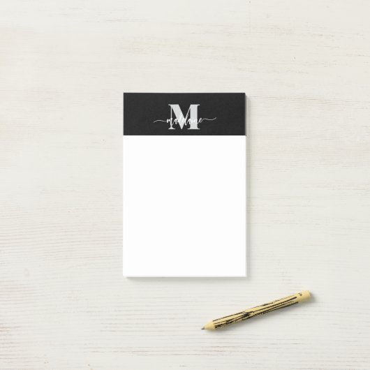 Post-it® Monogramme noir argent blanc personnel (Sur un bureau)