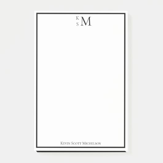 Post-it® Monogramme Noir Blanc Élégant Professionnel (Devant)