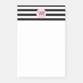 Post-it® Monogramme noir et blanc avec rayures roses (Devant)
