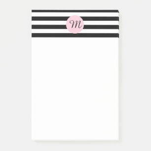 Post-it® Monogramme noir et blanc avec rayures roses