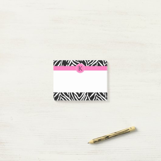 Post-it® Monogramme noir et blanc Zèbre Impression avec ros (Sur un bureau)
