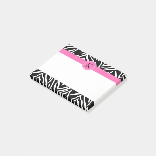 Post-it® Monogramme noir et blanc Zèbre Impression avec ros (Incliné)