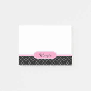 Post-it® Monogramme noir et rose de #2 de Quatrefoil de