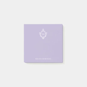 Post-it® Monogramme Nom Lavande Vintage Blason Orné Violet