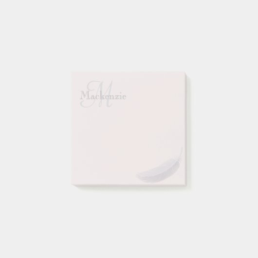 Post-it® Monogramme Nom Personnalisé Angel Plumes Blush ros (Devant)