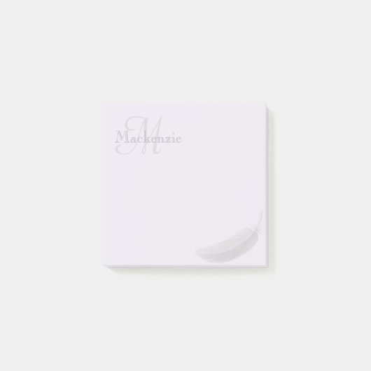 Post-it® Monogramme Nom Personnalisé Angle Plumes Lilac Gri (Devant)