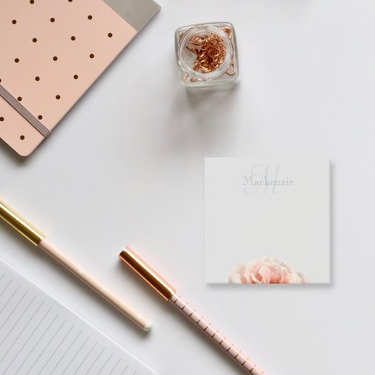 Post-it® Monogramme Nom personnalisé Floral Blush Rose Rose