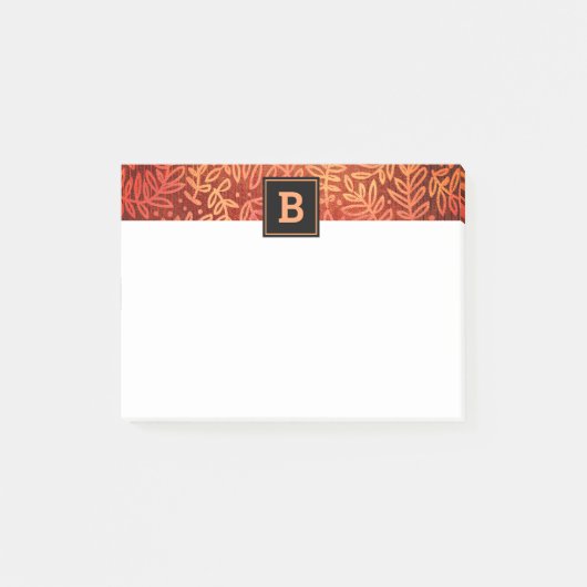 Post-it® Monogramme orange feuille botanique motif moderne (Devant)