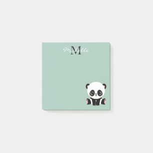 Post-it® Monogramme Panda assise mignonne Sage personnalisé