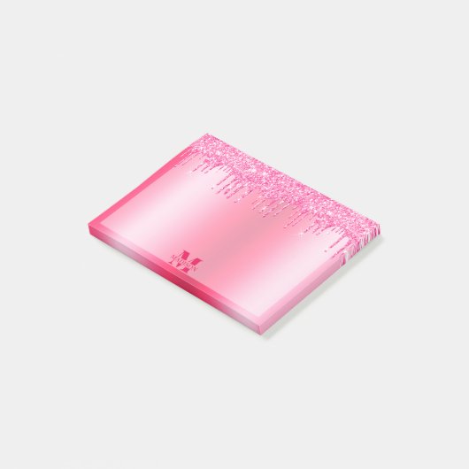 Post-it® Monogramme Parties scintillant à séchage rose chau (Incliné)