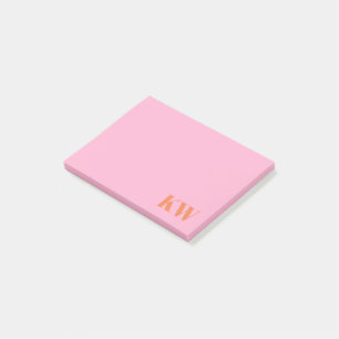 Post-it® Monogramme personnalisé d'initiales rose orange mo