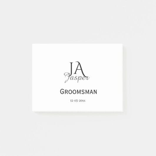Post-it® Monogramme personnalisé garçon d'honneur nom date (Devant)