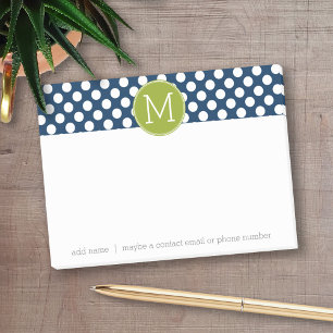 Post-it® Monogramme personnalisé Pois bleu marine et vert 