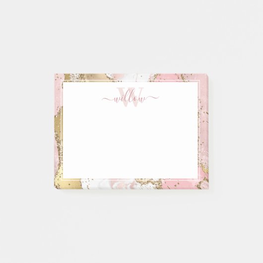 Post-it® Monogramme Pink Marble Gold Foil Graphisme (Devant)