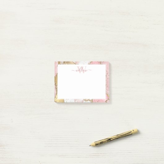 Post-it® Monogramme Pink Marble Gold Foil Graphisme (Sur un bureau)