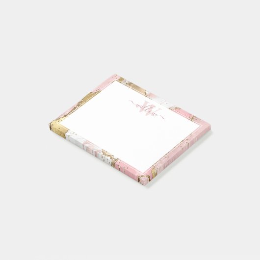 Post-it® Monogramme Pink Marble Gold Foil Graphisme (Incliné)