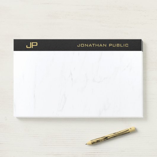 Post-it® Monogramme professionnel moderne Noir Or Simple (Sur un bureau)