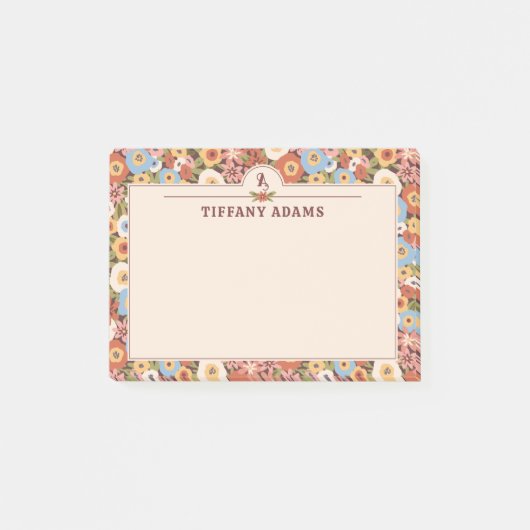 Post-it® Monogramme Rétro Fleurs Ditsy Abstraites (Devant)