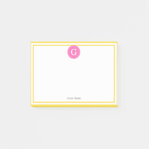 Post-it® Monogramme rond à cadre jaune ananas rose chaud 1I