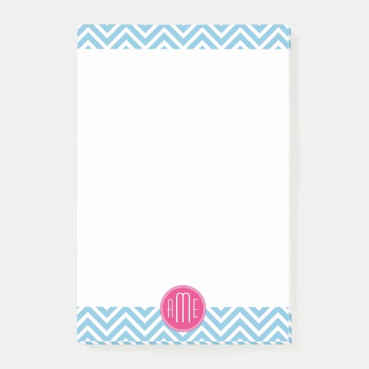 Post-it® Monogramme rose magenta avec Chevron bleu clair (Devant)