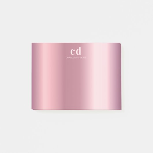 Post-it® monogramme rose pâle nom glamour (Devant)