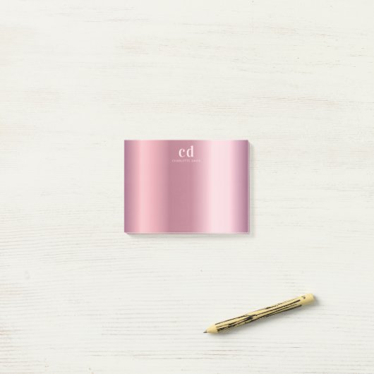 Post-it® monogramme rose pâle nom glamour (Sur un bureau)