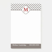 Post-it® Monogramme rouge gris Chevron Personnalisé (Devant)
