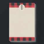 Post-it® Monogramme rustique Kraft en carton noir rouge ini<br><div class="desc">Bloc-note personnalisé</div>