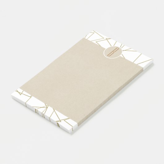Post-it® Monogramme rustique Kraft moderne en or blanc (Incliné)