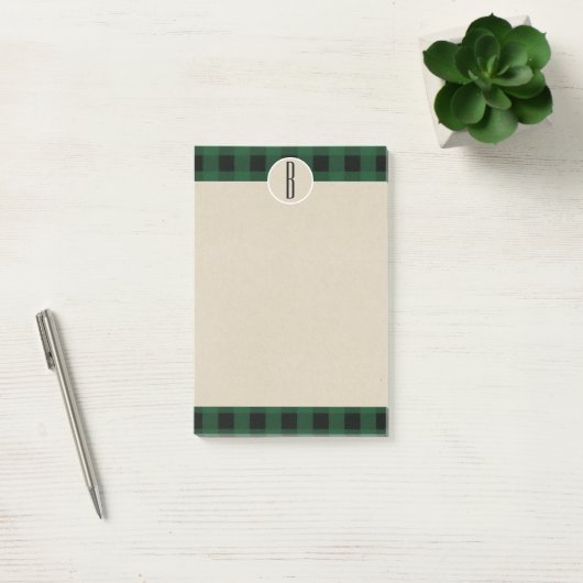 Post-it® Monogramme rustique Kraft noir vert initial (Bureau)