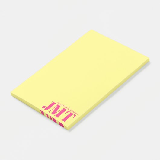 Post-it® Monogramme simple jaune clair et rose clair (Incliné)
