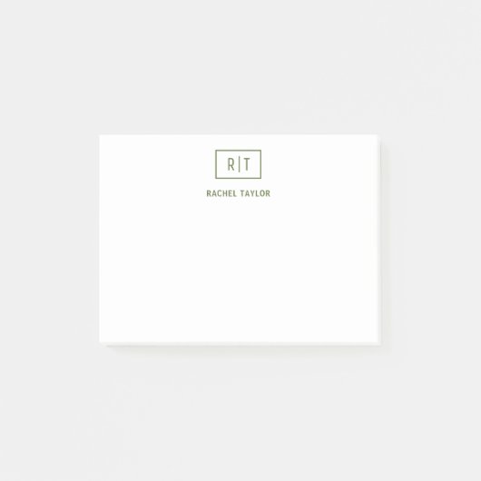 Post-it® Monogramme simple moderne vert olive foncé (Devant)