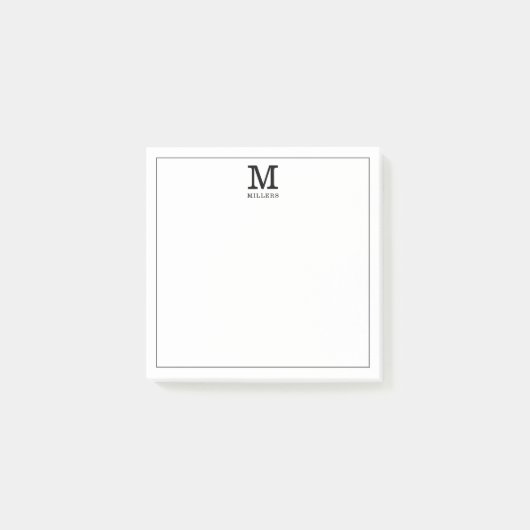 Post-it® Monogramme Simple Nom De Famille Noir Et Blanc (Devant)
