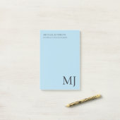Post-it® Monogramme simple tendance affaires bleu (Sur un bureau)