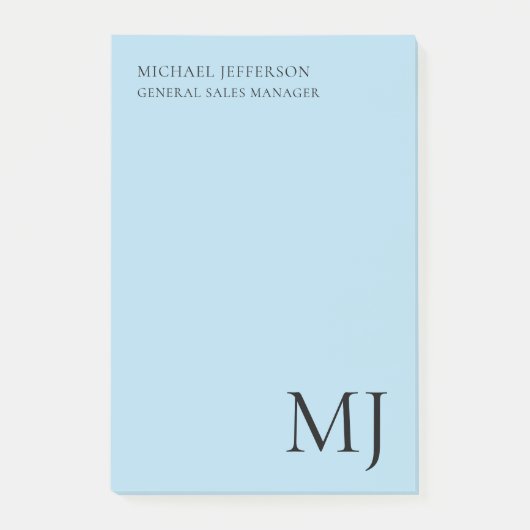 Post-it® Monogramme simple tendance affaires bleu (Devant)