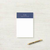 Post-it® Monogramme Sylish Marine Bleu Script tendance à fa (Sur un bureau)