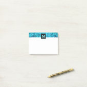 Post-it® Monogramme turquoise feuille botanique motif moder (Sur un bureau)
