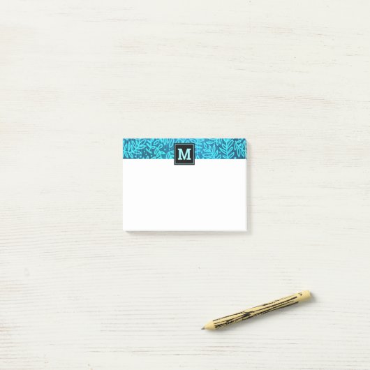 Post-it® Monogramme turquoise feuille botanique motif moder (Sur un bureau)