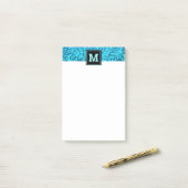 Post-it® Monogramme turquoise feuille motif botanique gras (Sur un bureau)